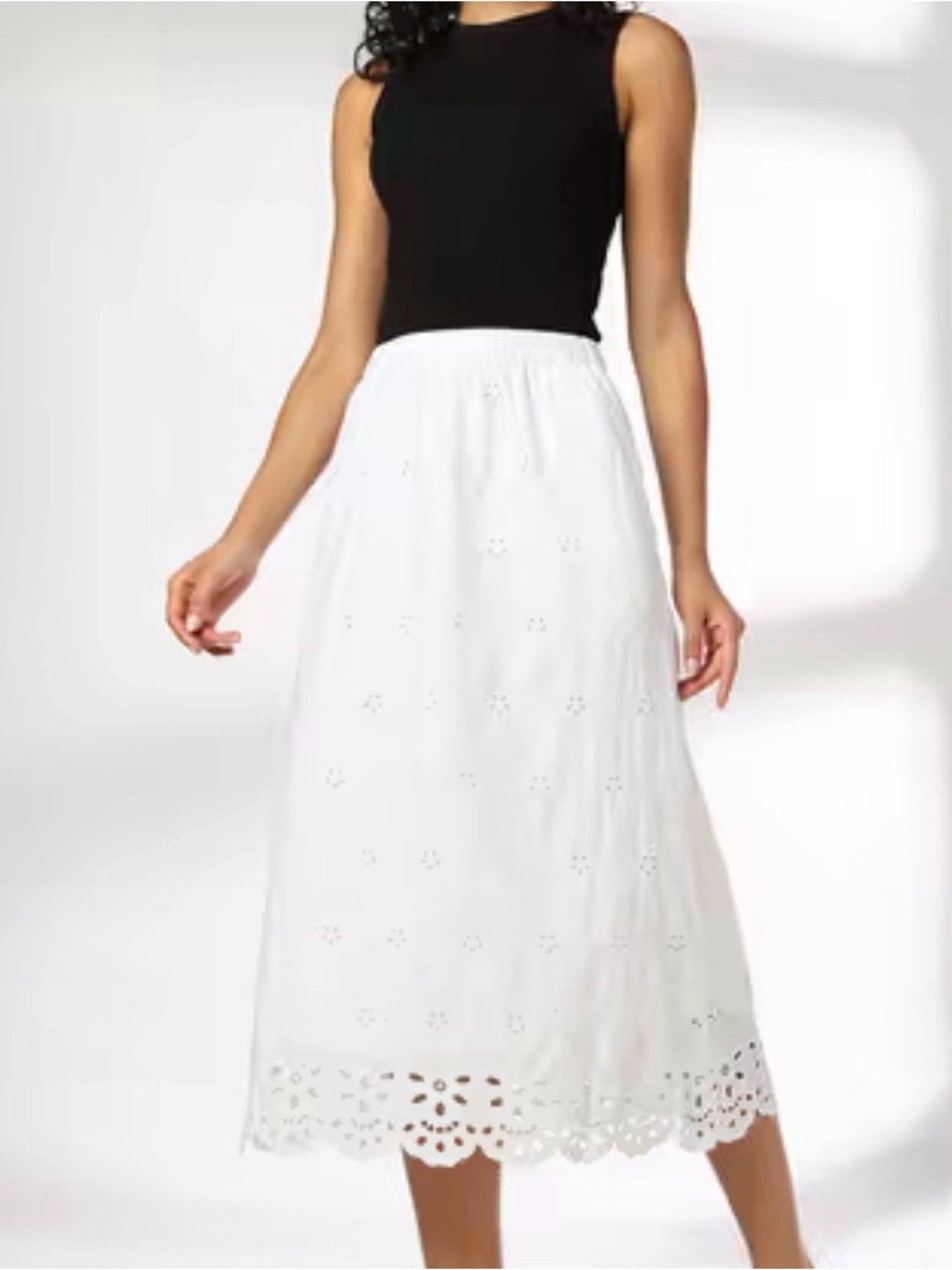 NWT 100% Cotton White Eyelet Midi Skirt sz L